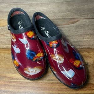 Sloggers Red Rooster/Chicken Print Rubber Gardening Slip-On Mules/Clogs‎ sz 6